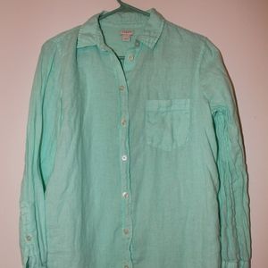 J. Crew Sea Foam Button Down Linen Blouse